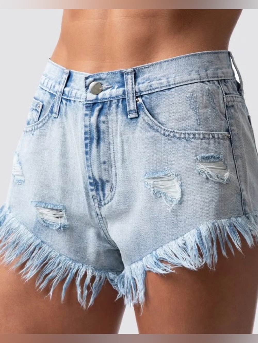 Born Primitive Washed Light Blue Distressed Denim Cutoff Shorts